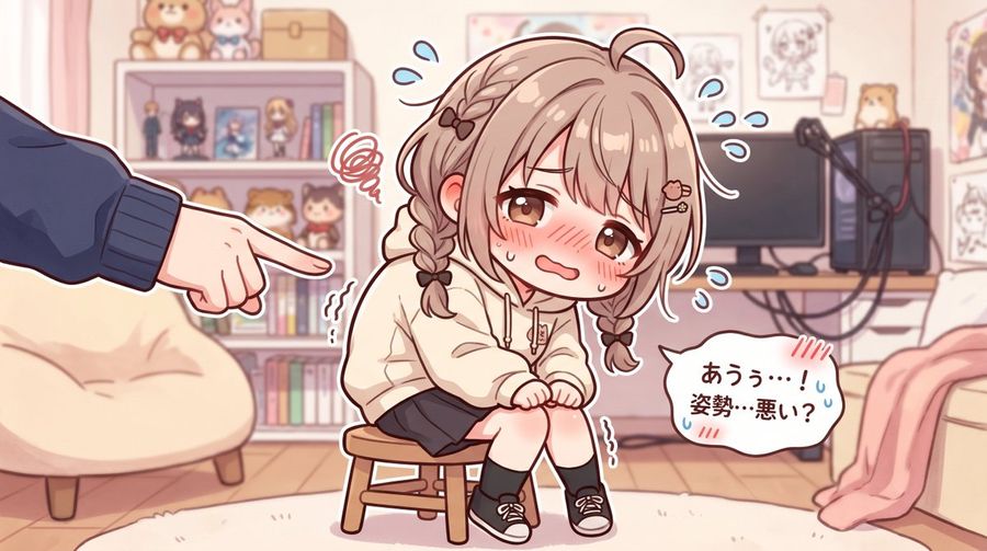 Embarrassed Anime Girl On Tiny Stool — GPT Image 2 image prompt example