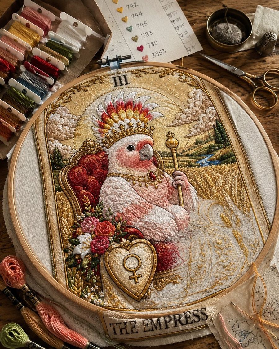 Embroidered Empress Cockatoo — GPT Image 2 image prompt example