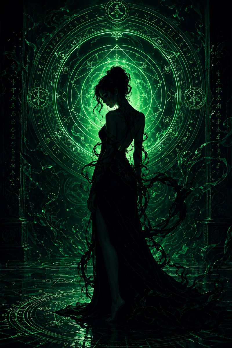 Emerald Dark Sorceress Ritual — GPT Image 2 image prompt example