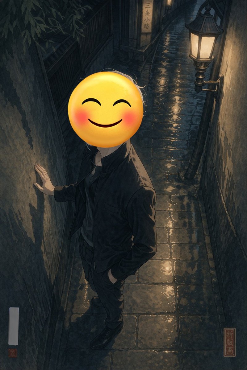 Emoji Faced Figure In Wet Night Alley — GPT Image 2 image prompt example