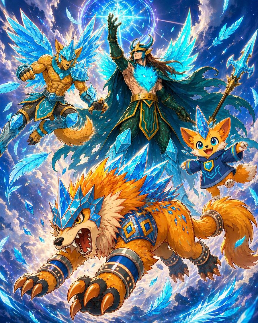 Epic Anime Warrior With Crystal Wolf Companions — GPT Image 2 image prompt example