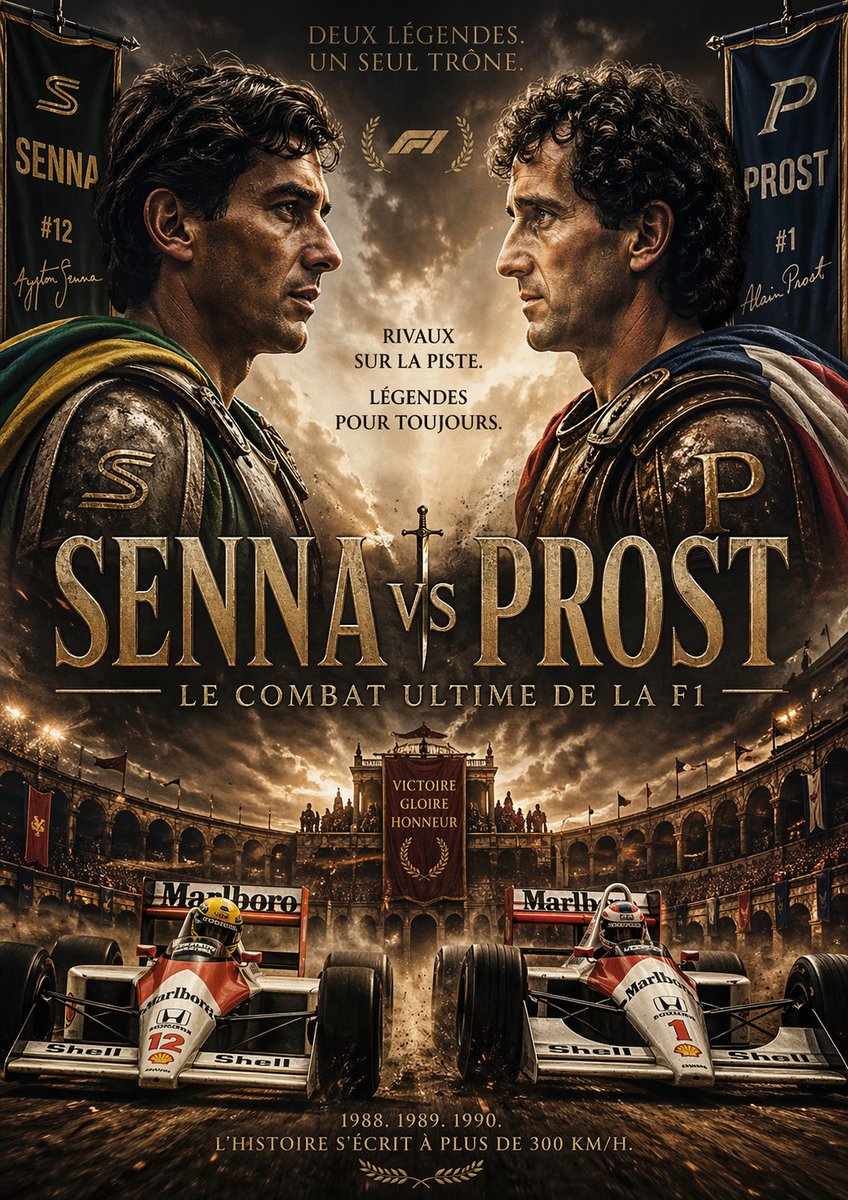 Epic Senna Vs Prost Gladiator Poster — GPT Image 2 image prompt example