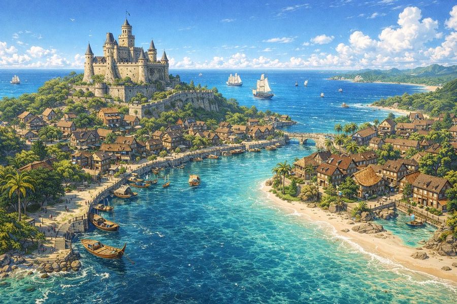 Fantasy Coastal City Landscape — GPT Image 2 image prompt example