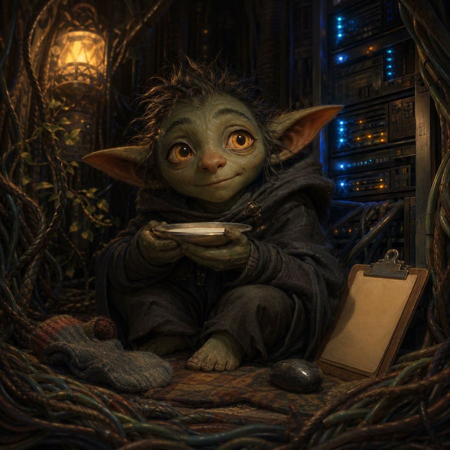 Fantasy Creature With Milk In Server Room — GPT Image 2 image prompt example