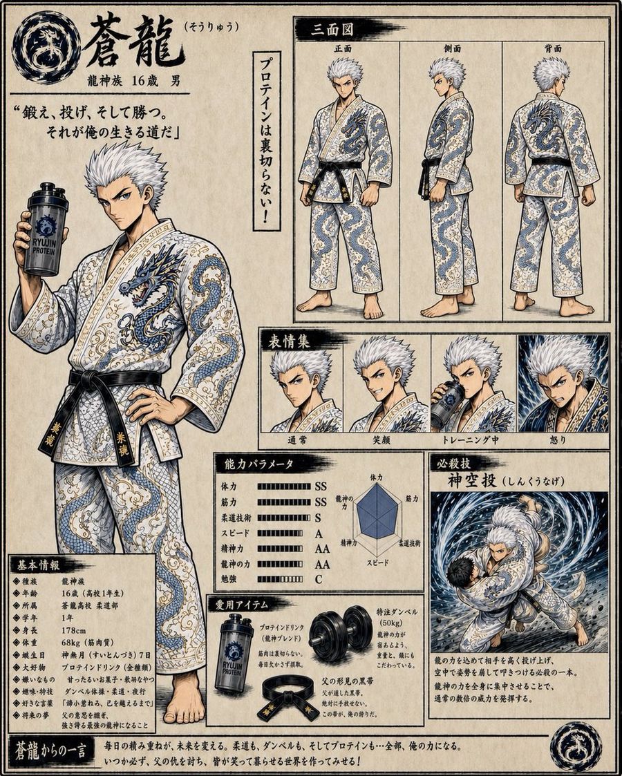 Fantasy Judo Character Sheet — GPT Image 2 image prompt example