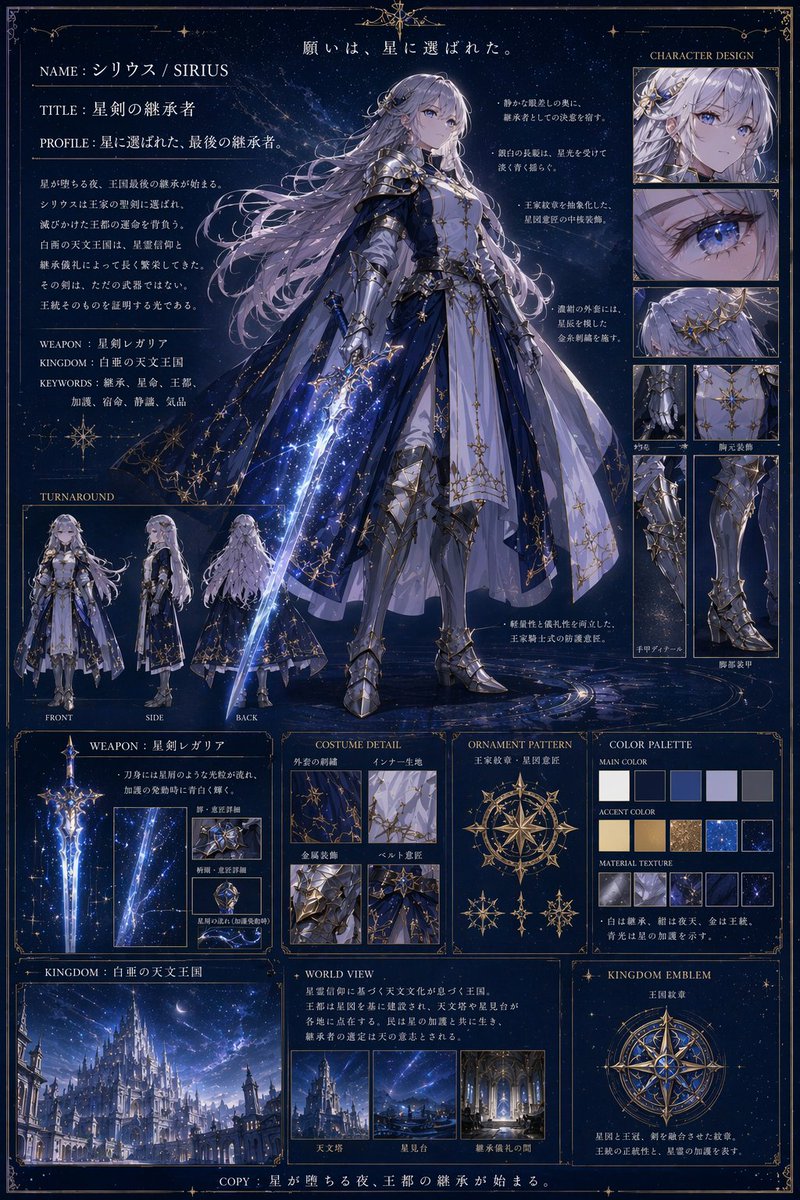 Fantasy Knight Concept Art Sheet — GPT Image 2 image prompt example