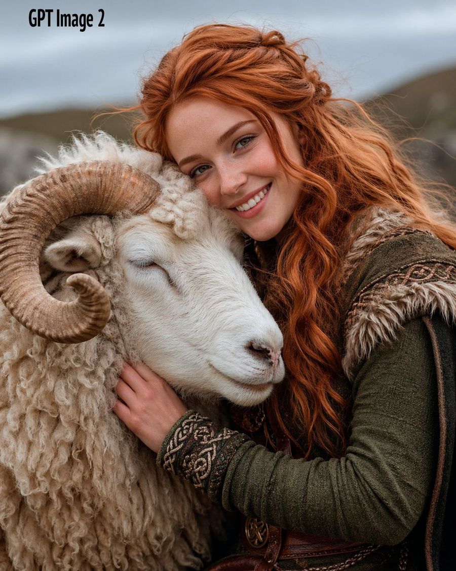Fantasy Woman Hugging A White Ram — GPT Image 2 image prompt example