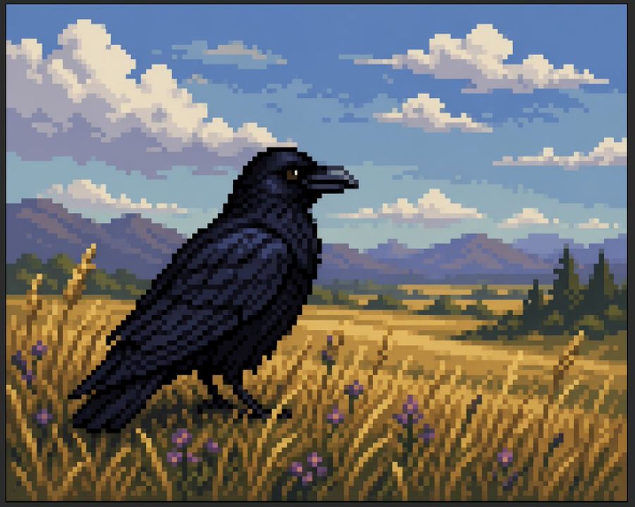 Faux Pixel Raven Wheat Field — GPT Image 2 image prompt example