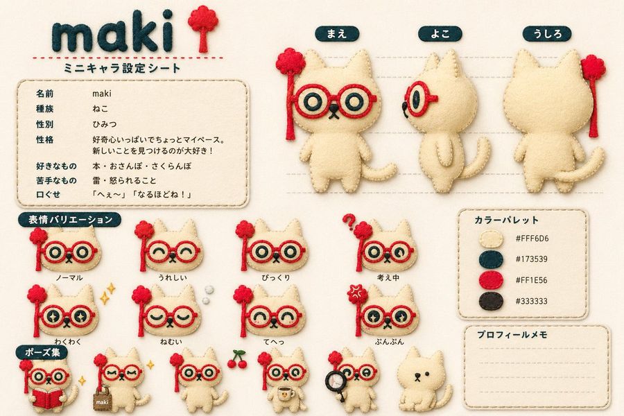 Felt Cat Character Reference Sheet — GPT Image 2 image prompt example
