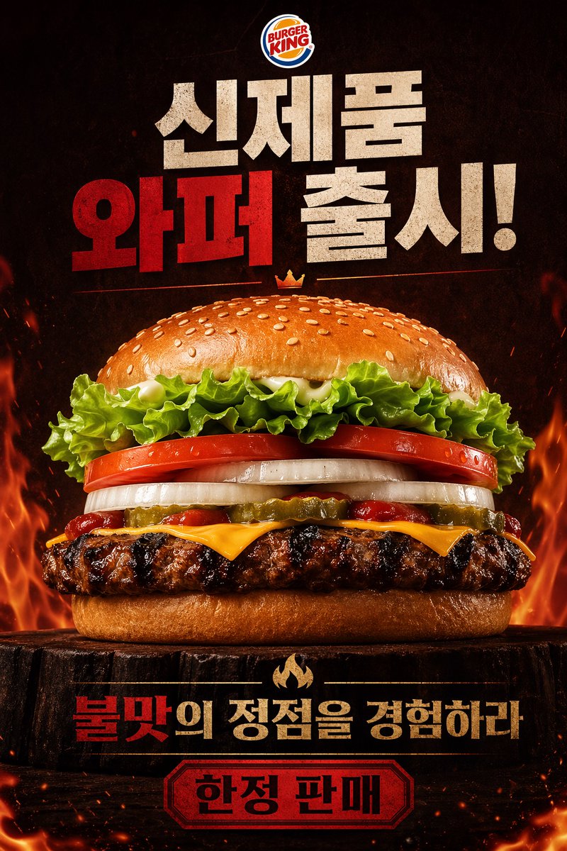 Fiery Burger King Whopper Poster — GPT Image 2 image prompt example