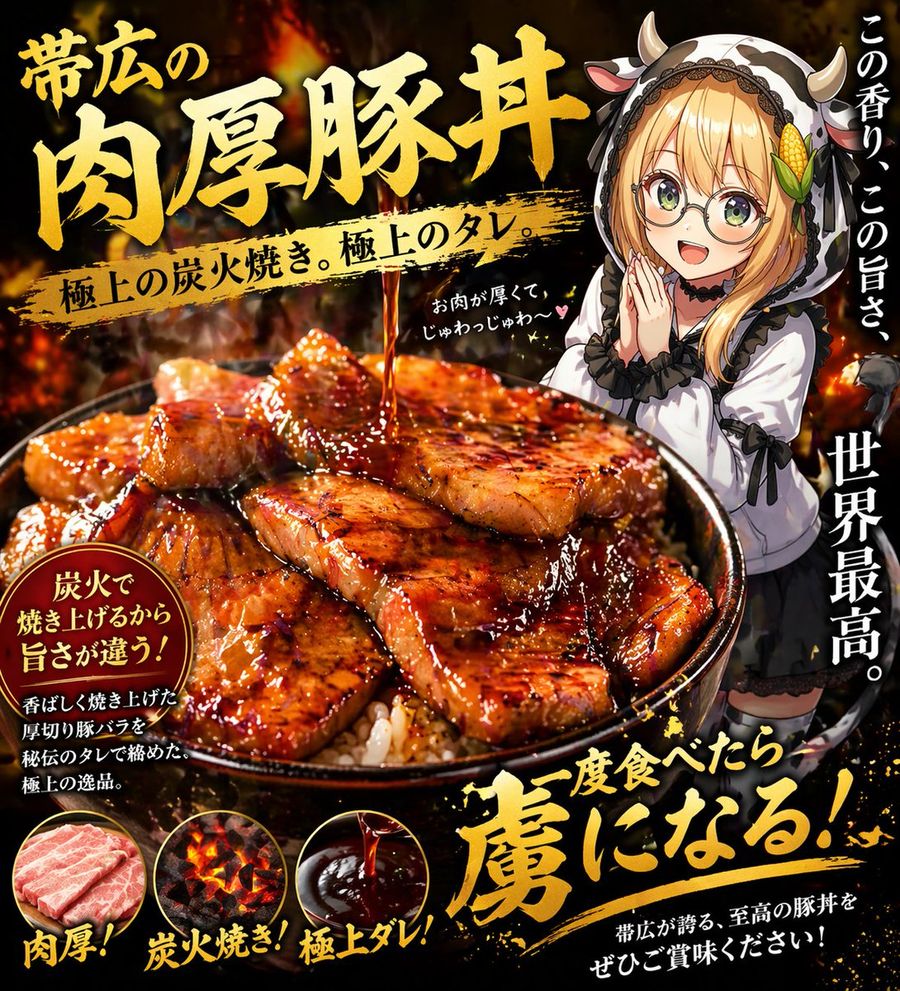 Fiery Butadon Japanese Ad Poster — GPT Image 2 image prompt example