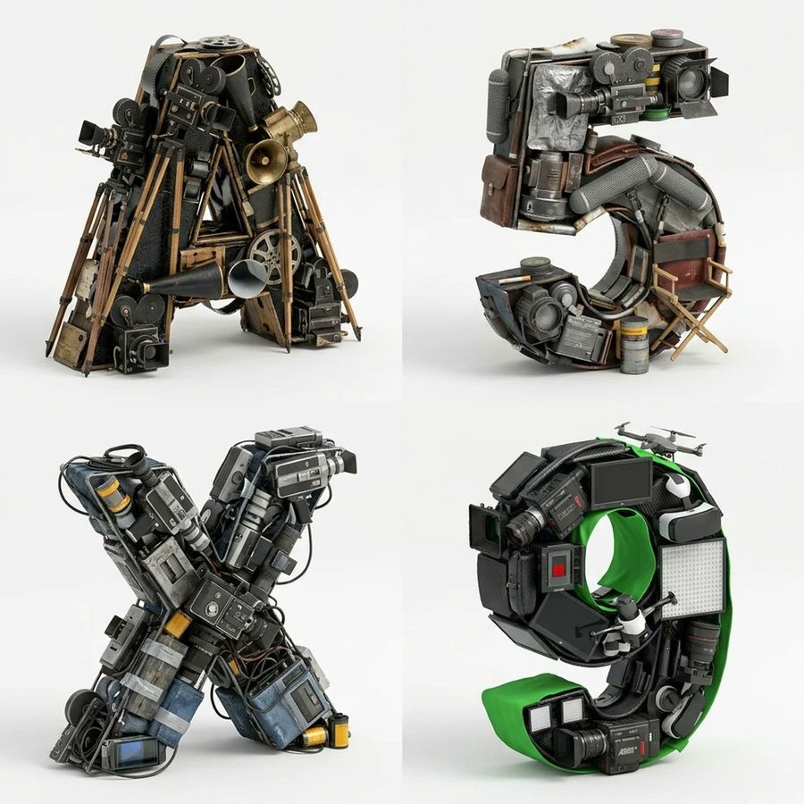 Filmmaking Eras Typographic Grid by @Gdgtify — GPT Image 2 image prompt example