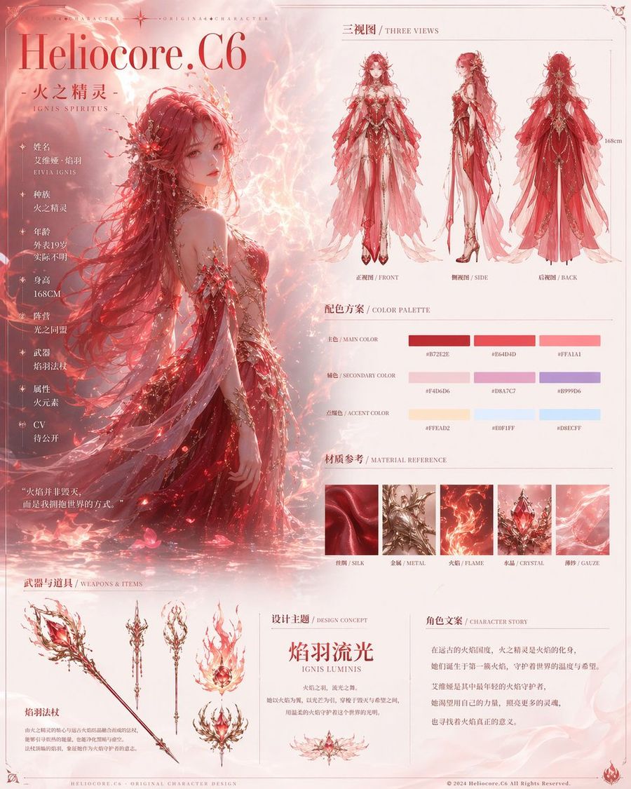 Fire Spirit Character Reference Sheet — GPT Image 2 image prompt example