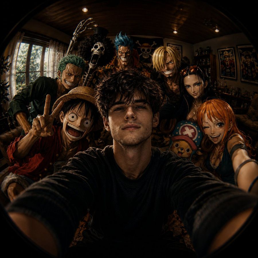Fisheye Anime Group Selfie — GPT Image 2 image prompt example
