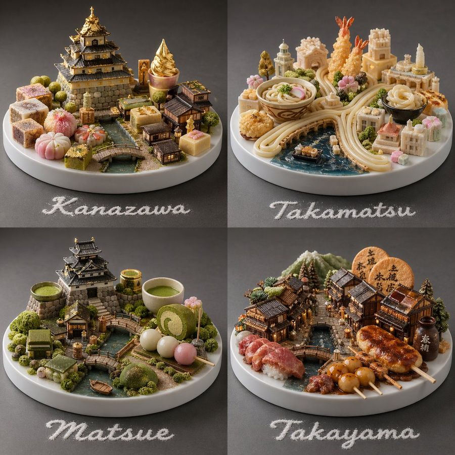 Food Based Micro Cities Visualization — GPT Image 2 image prompt example