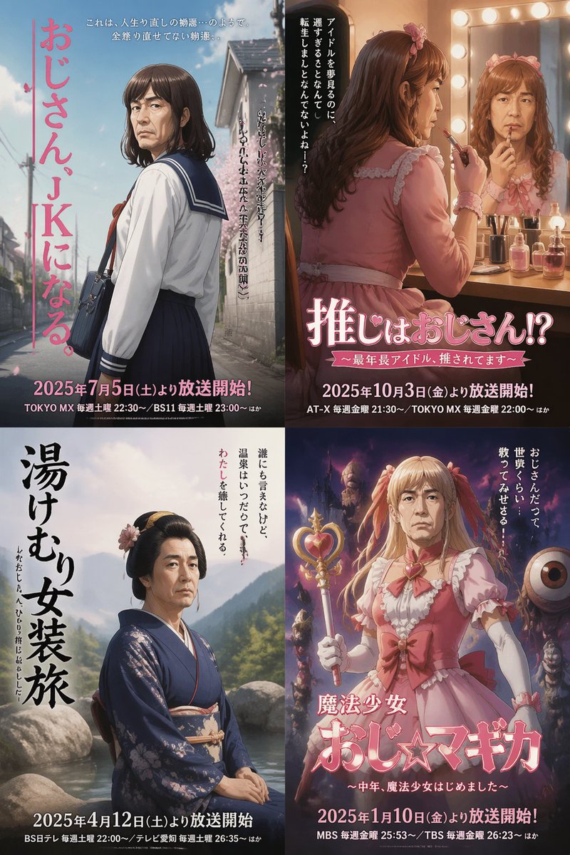 Four Japanese Ojisan Parody Posters — GPT Image 2 image prompt example