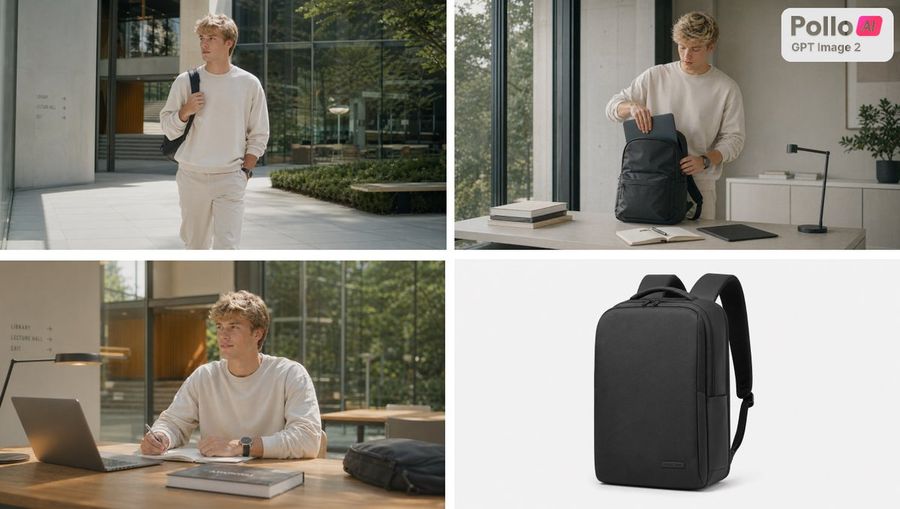 Four Panel Backpack Collage — GPT Image 2 image prompt example