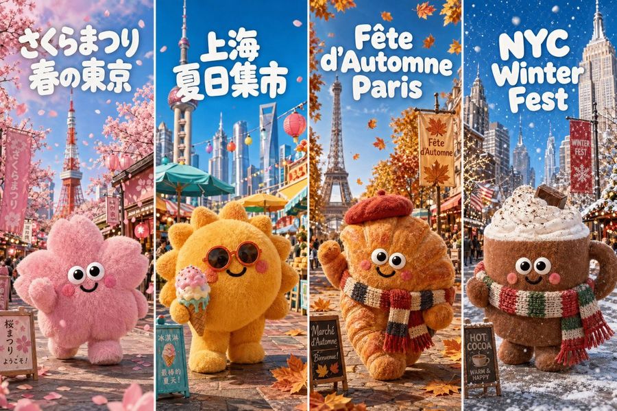 Four Season Plush Festival City Grid — GPT Image 2 image prompt example