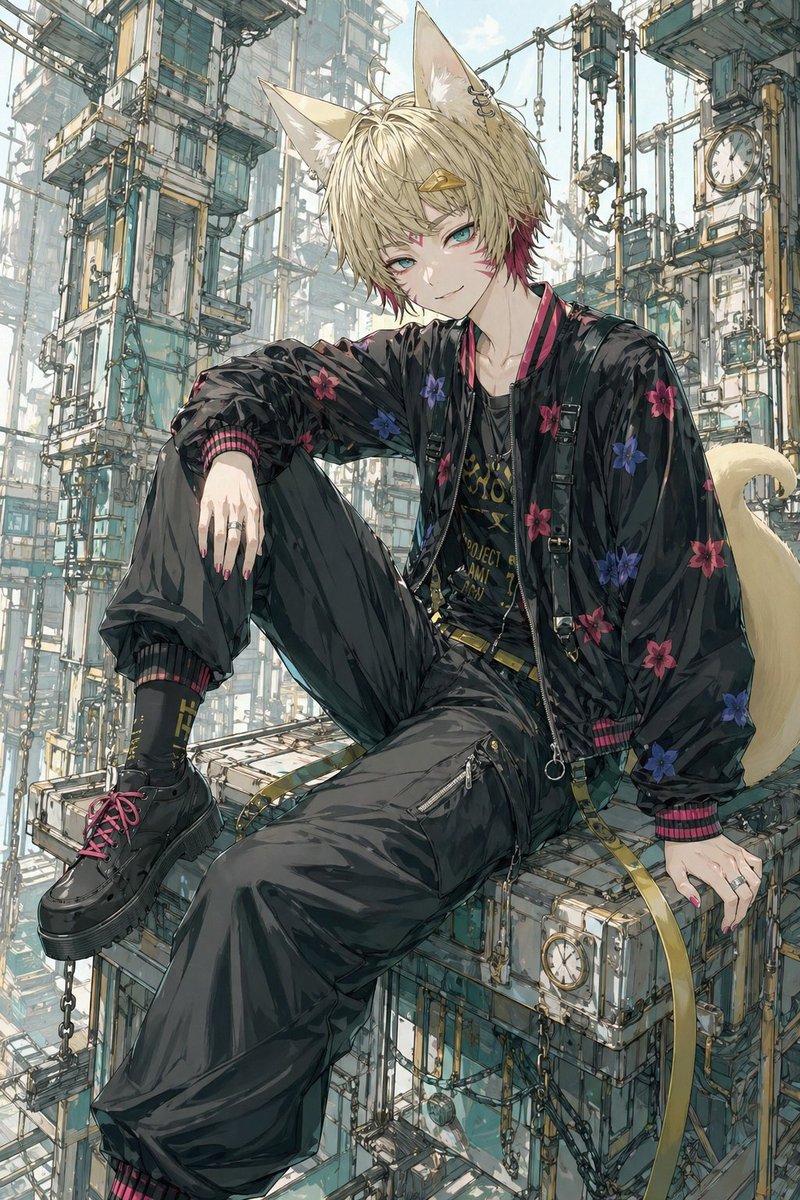 Fox Eared Streetwear Boy In Steampunk City — GPT Image 2 image prompt example
