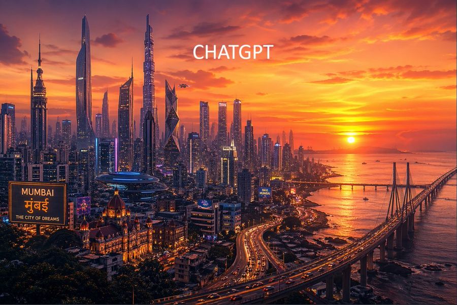 Futuristic Mumbai Sunset Skyline — GPT Image 2 image prompt example