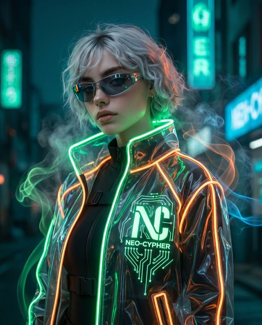 Futuristic Neon Jacket Portrait — GPT Image 2 image prompt example