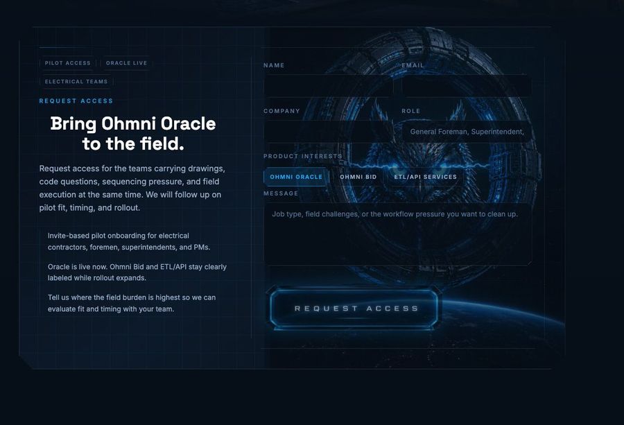 Futuristic Ohmni Access Landing Page — GPT Image 2 image prompt example