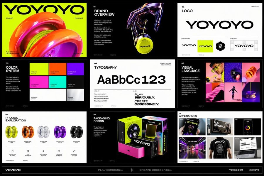 Futuristic Yo Yo Brand Book Board — GPT Image 2 image prompt example
