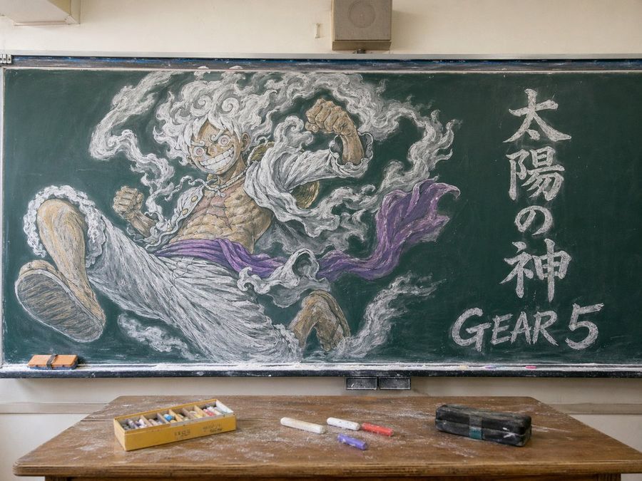 Gear 5 Chalkboard Classroom Mural — GPT Image 2 image prompt example