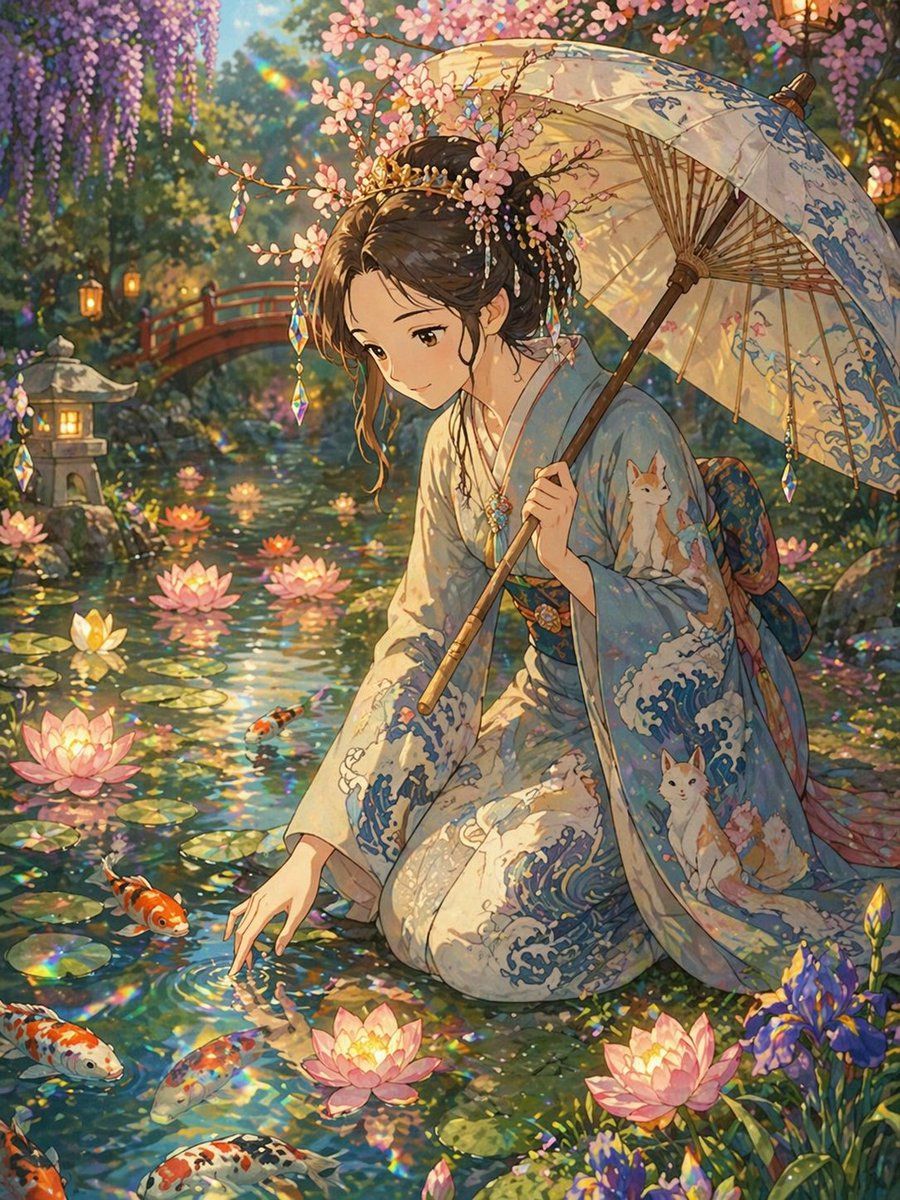 Ghibli Princess Koi Pond — GPT Image 2 image prompt example