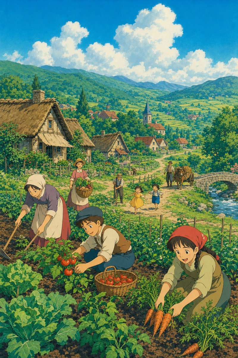 Ghibli Style Pastoral Village — GPT Image 2 image prompt example
