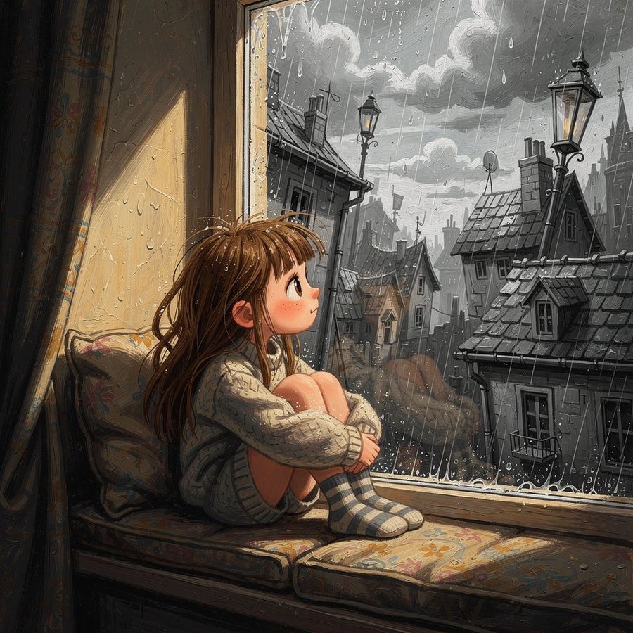 Girl On Window Seat In Rain — GPT Image 2 image prompt example