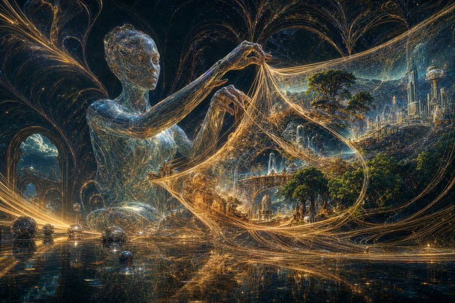 Glass Reality Weaver In Cosmic Hall — GPT Image 2 image prompt example