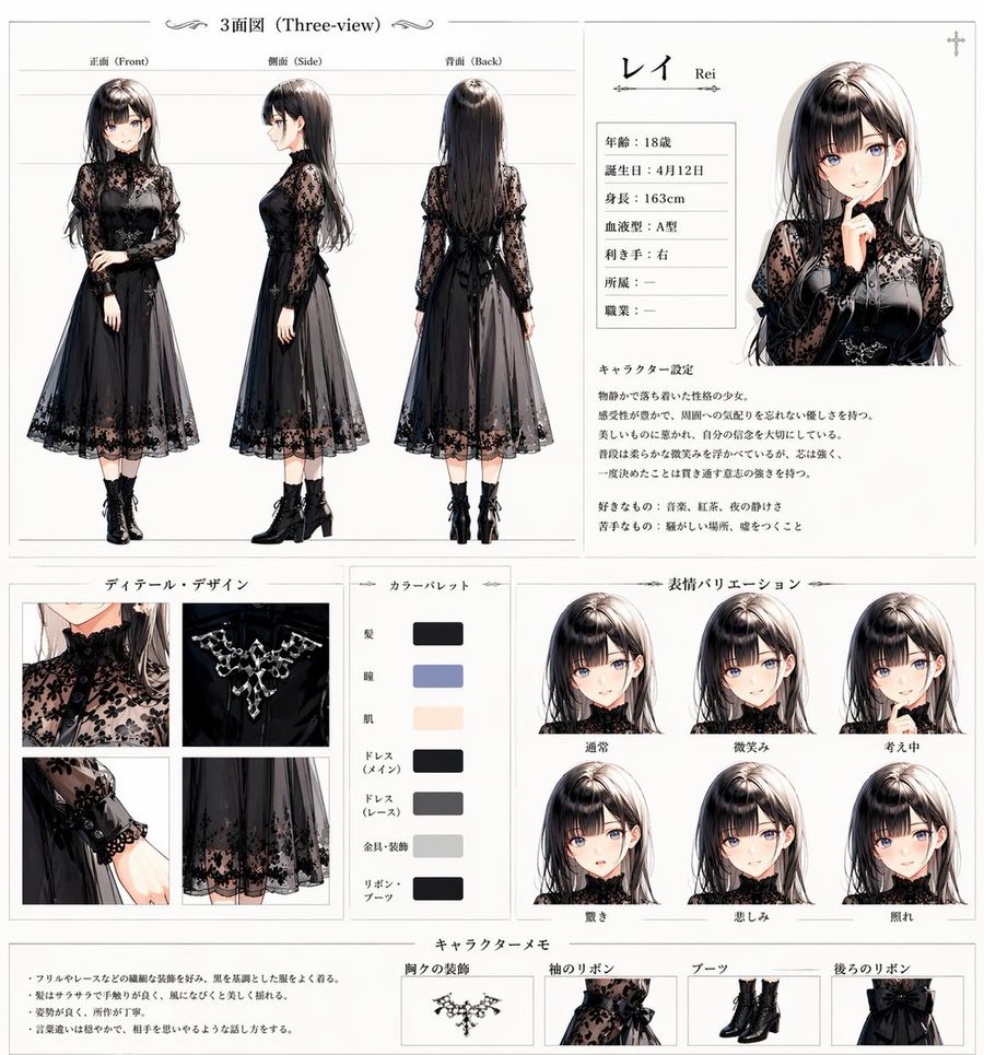 Gothic Anime Character Sheet — GPT Image 2 image prompt example