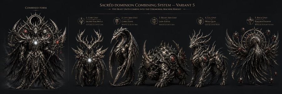 Gothic Five Beast Combining Mecha Sheet — GPT Image 2 image prompt example