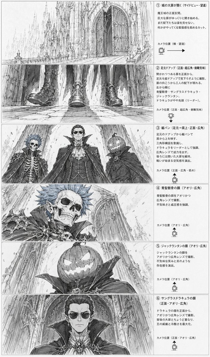 Gothic Villain Storyboard Sheet — GPT Image 2 image prompt example
