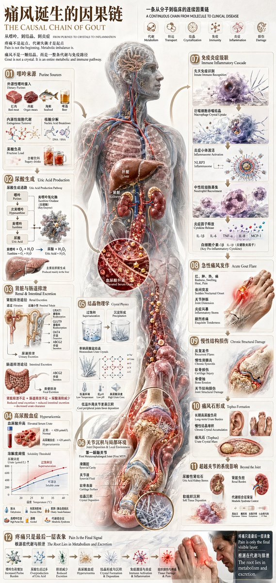 Gout Causal Chain Educational Poster — GPT Image 2 image prompt example