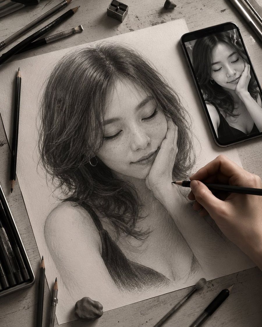 Graphite Portrait Workspace — GPT Image 2 image prompt example
