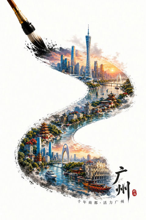 Guangzhou Ink Brush Poster — GPT Image 2 image prompt example