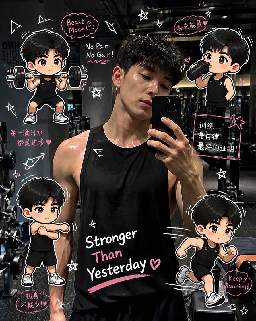 Gym Photo Chibi Scrapbook — GPT Image 2 image prompt example