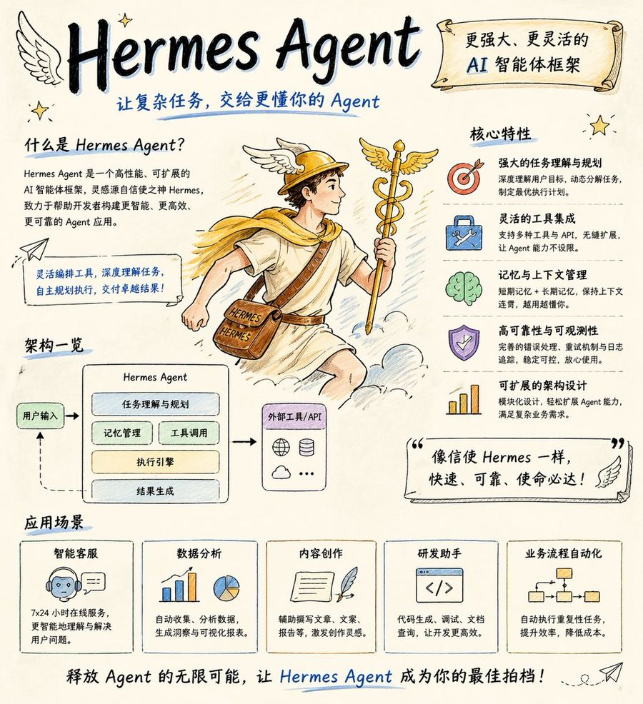Hand Drawn Hermes Agent Poster — GPT Image 2 image prompt example