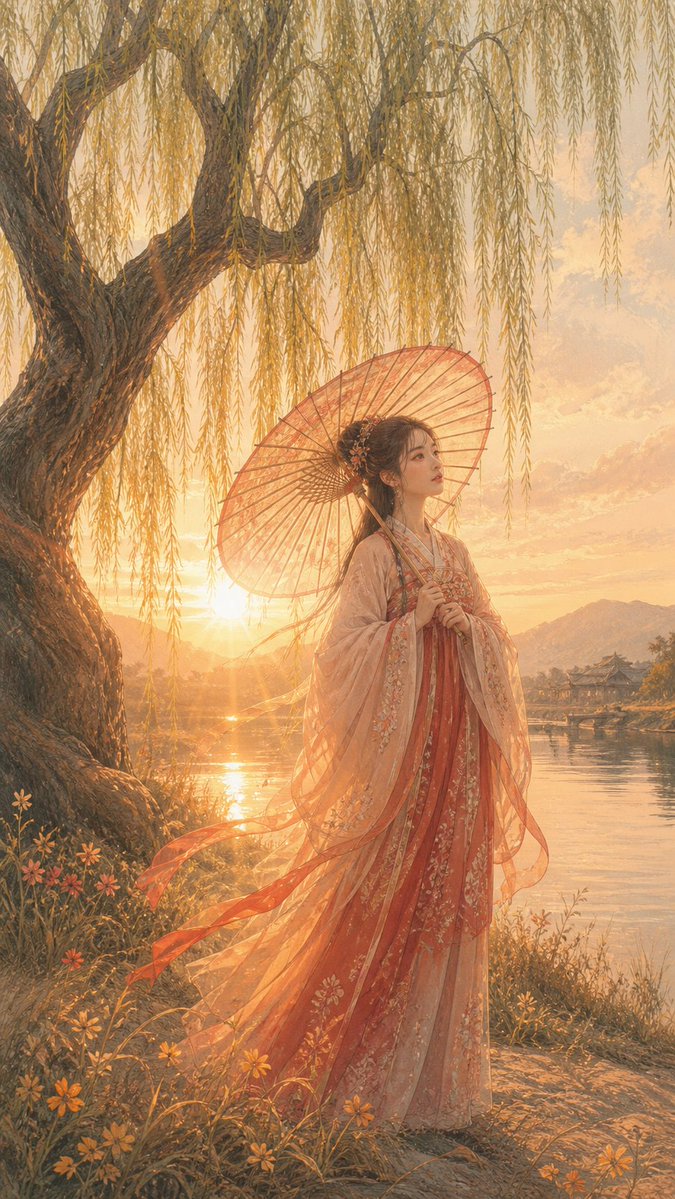 Hanfu Willow Lakeside Portrait — GPT Image 2 image prompt example