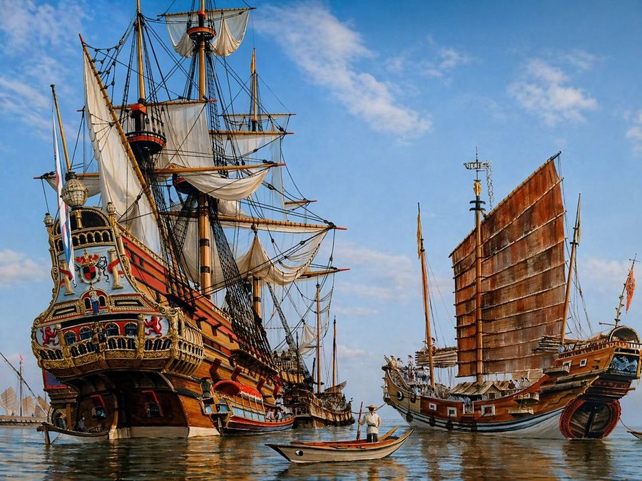 Historic Galleon And Chinese Junk — GPT Image 2 image prompt example