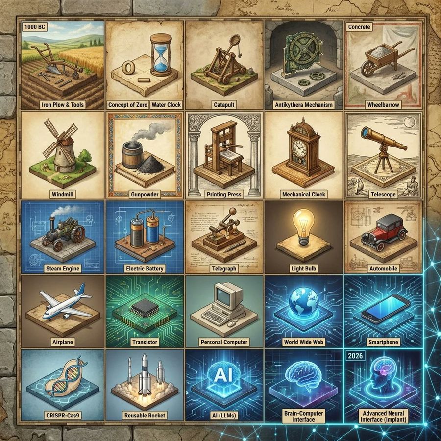 Historical Invention Timeline Grid — GPT Image 2 image prompt example