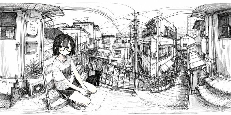 Ink 360 Panorama Of Tokyo Backstreet — GPT Image 2 image prompt example