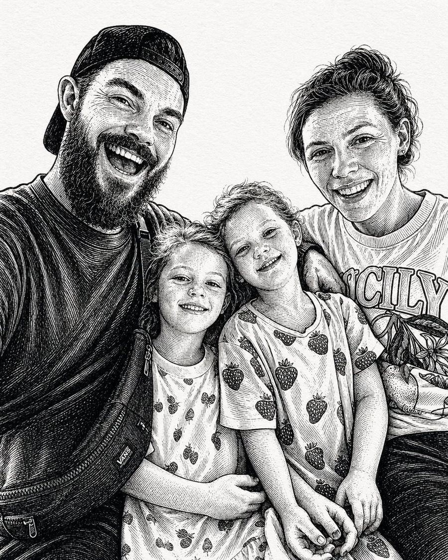 Ink Etched Family Portrait — GPT Image 2 image prompt example