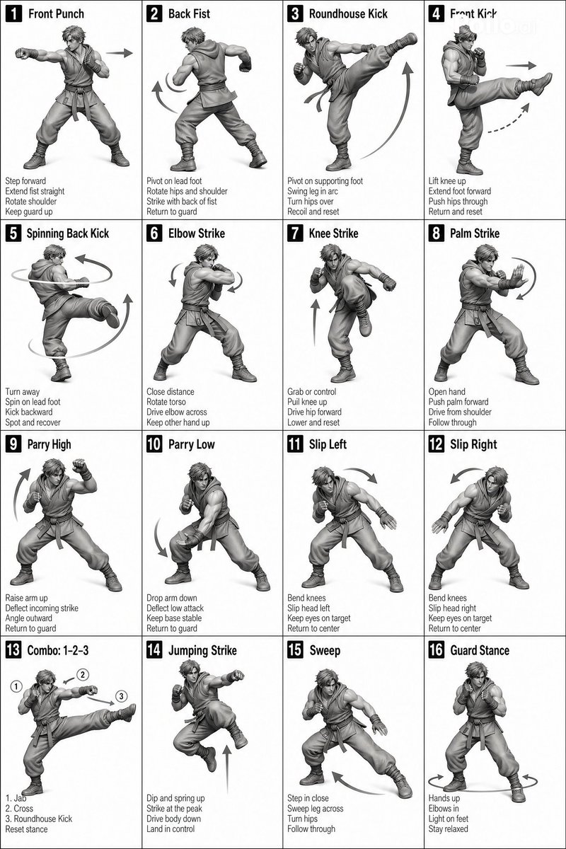 Instructional Martial Arts Movement Sheet — GPT Image 2 image prompt example