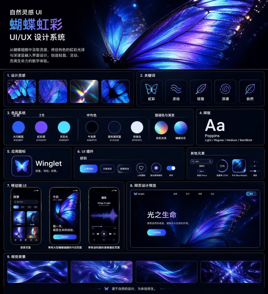Iridescent Butterfly Ui System Board — GPT Image 2 image prompt example
