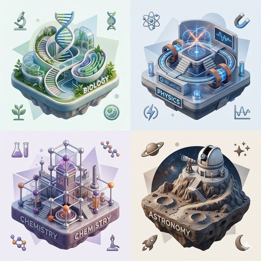 Isometric Science Concept Diorama Grid — GPT Image 2 image prompt example