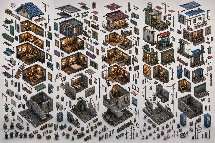 Isometric Urban Asset Sheet — GPT Image 2 image prompt example