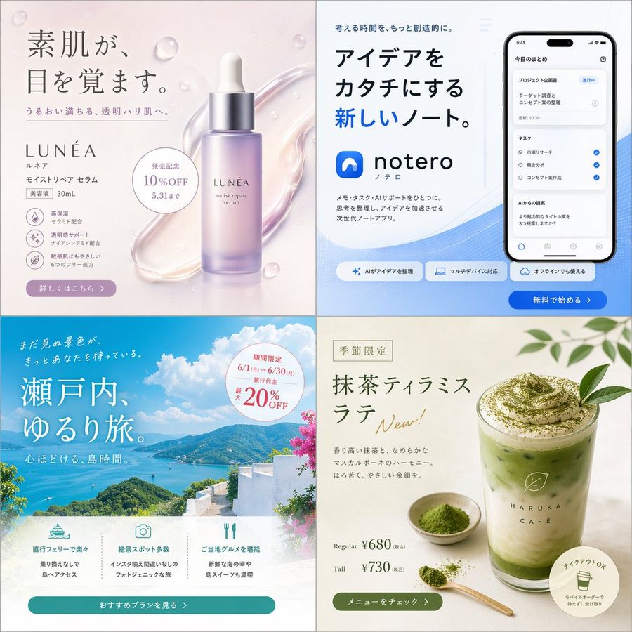 Japanese Ad Banner Concepts — GPT Image 2 image prompt example